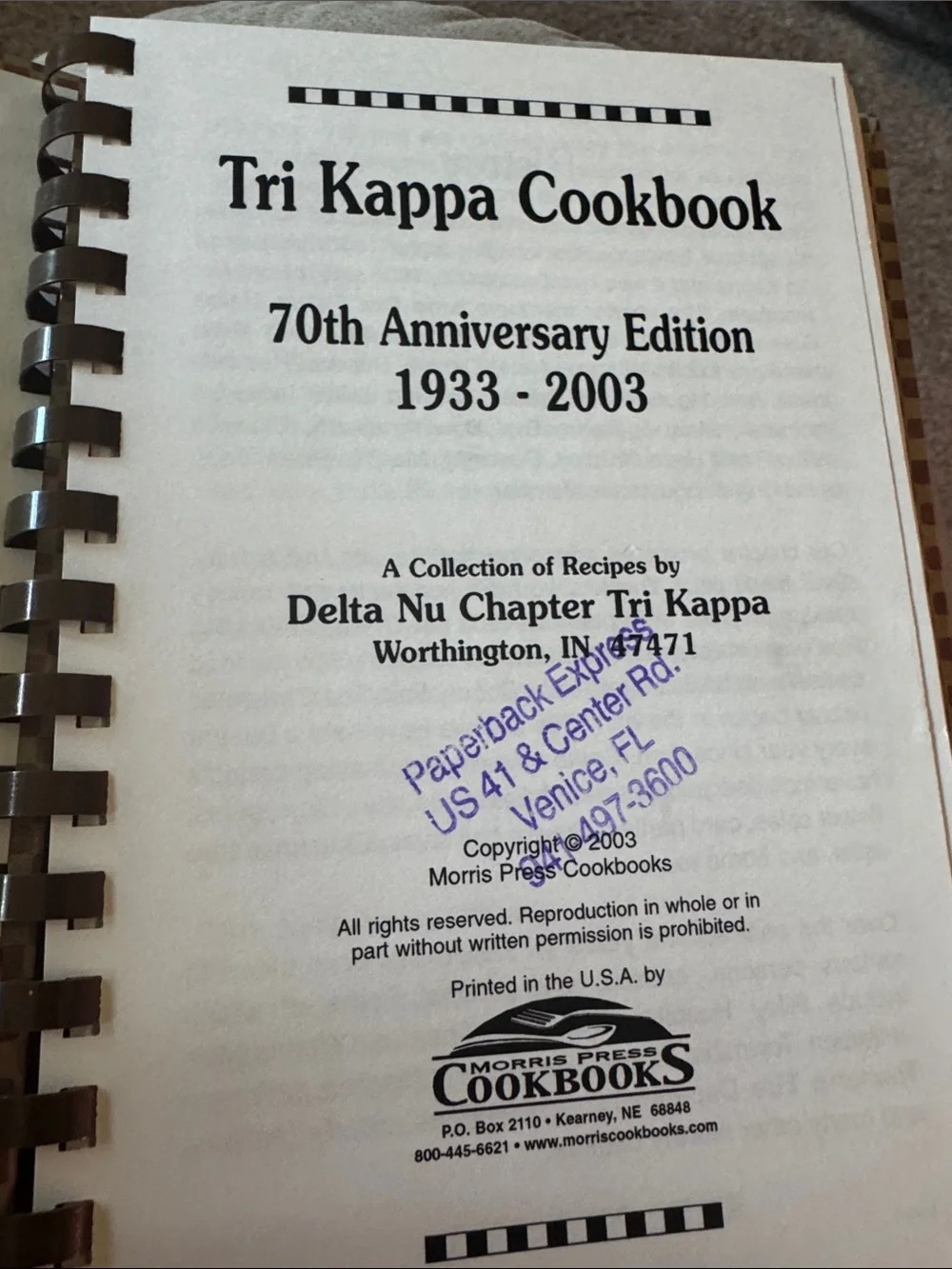 Tri Kappa Cookbook - 70th Anniversary Edition Vintage